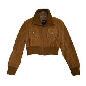 Helium Tan Suede Cropped Turtleneck Jacket - Size M